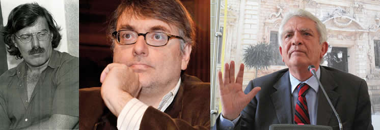 Il sen. Miguel Gotor, l'ex brigatista Francesco Piccini e l'ex presidente della commissione stragi Giovanni Pellegrino, tre esponenti del Partito degli Spaventati